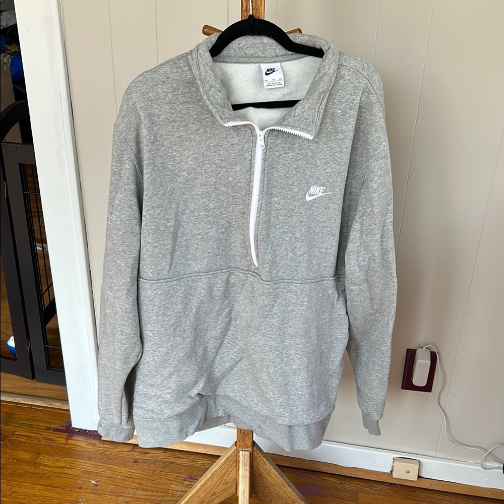 Nike Gray Zip Up Sweater with Ribbed Cuffs